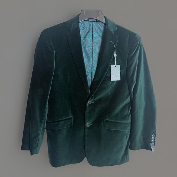 Madison Green Velvet Sport Coat Mens 36S Paisley Lined 100% Cotton NWT - Picture 1 of 11